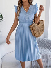 Lace Detail Ruffled Cap Sleeve Pleated Dress